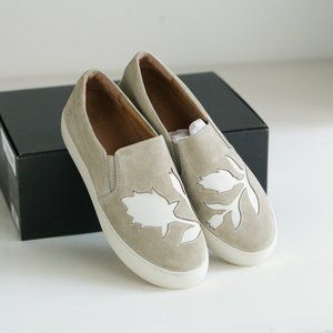 Frye Lena Suede Cutout Floral Slip on Grey White A